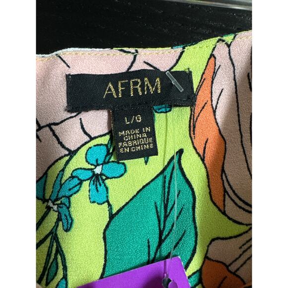 AFRM Dolly Mini Dress Spring Lime Bouquet Floral Cutout Off Shoulder L - Picture 7 of 10